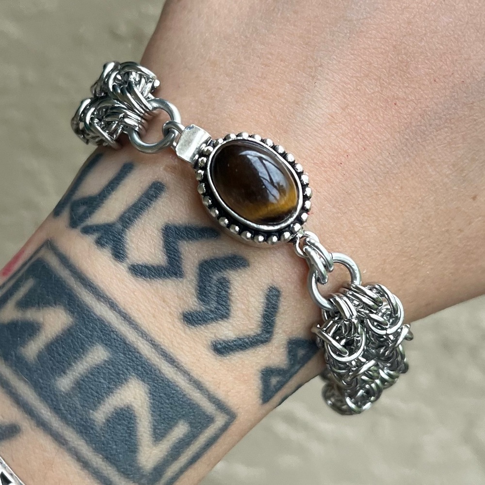 Maille stainless steel tiger eye bracelet . Handmade chain link - Picture 16 of 16